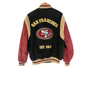 Vintage Suede Leather 49ers Bomber Jacket G-III Medium NFL Letterman Varsity